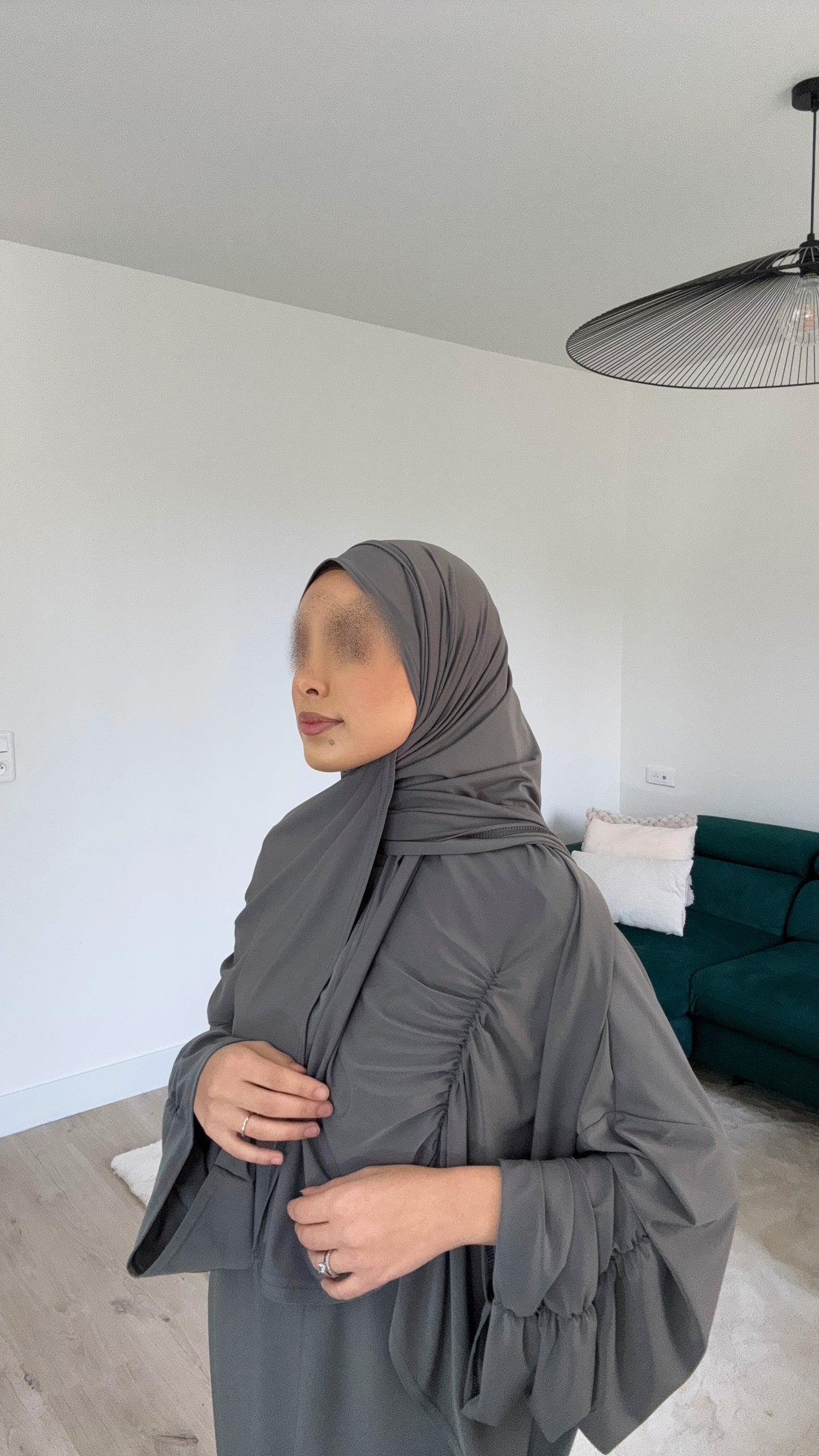 Abaya & Voile Frisés Gris