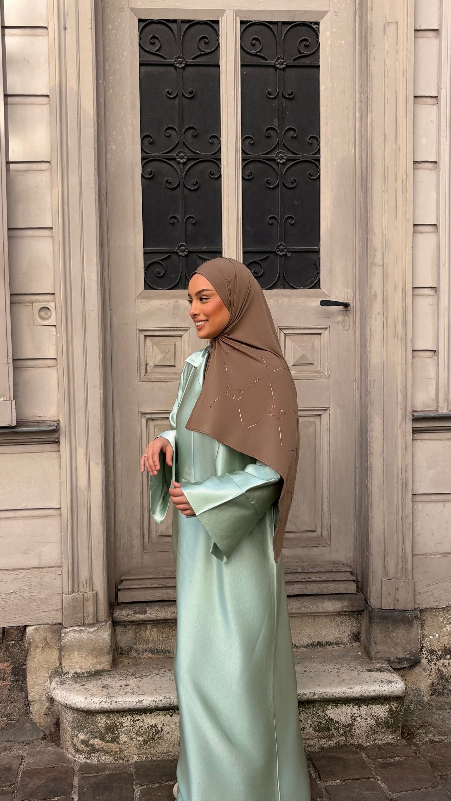 Robe satinée turquoise