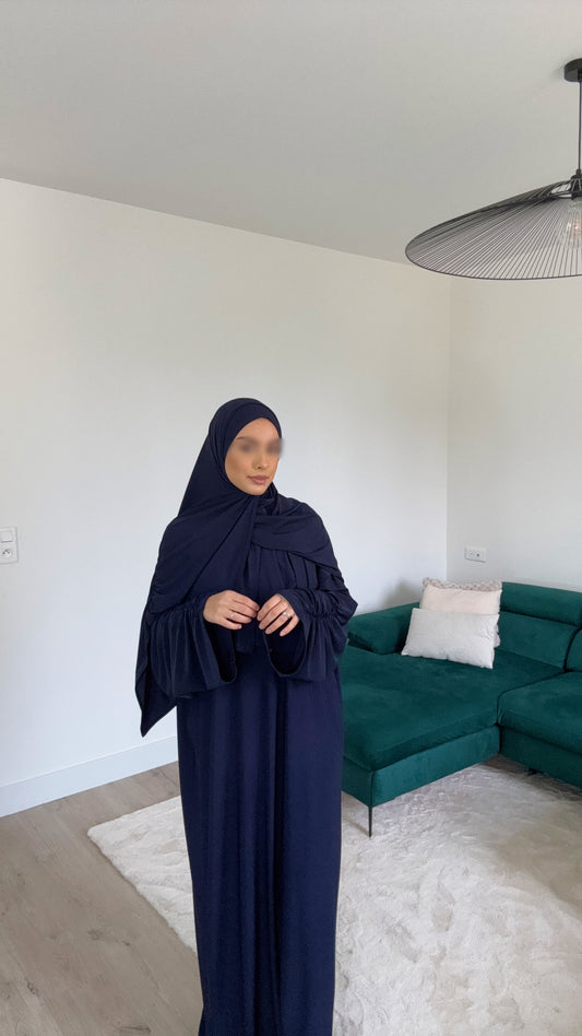 Abaya & Voile Frisés Bleu marine