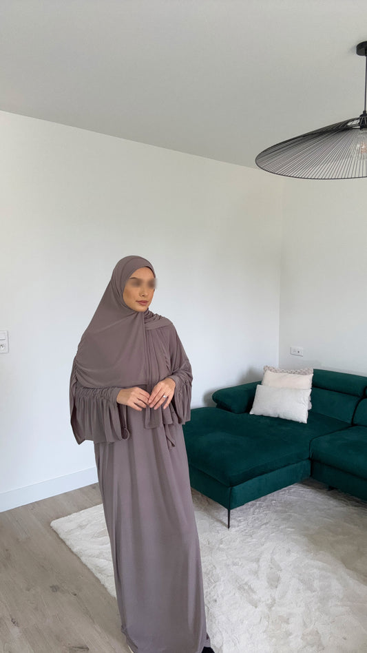 Abaya & Voile frisés Taupe