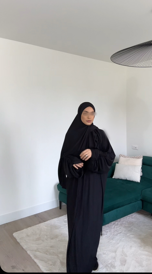 Abaya & Voile Frisés Noir