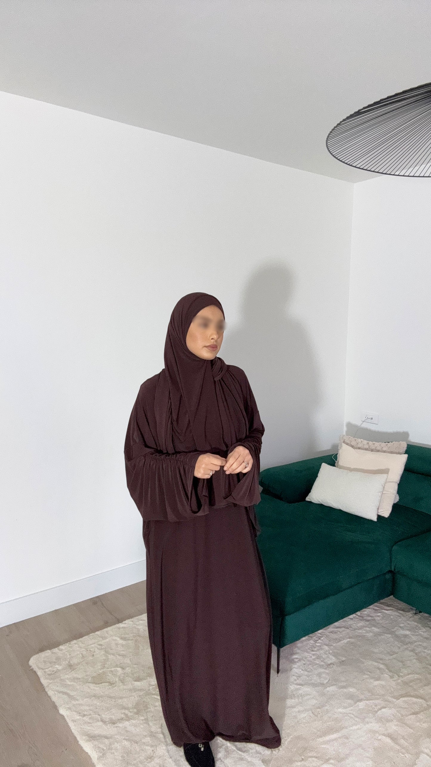 Abaya & Voile Frisés Marron