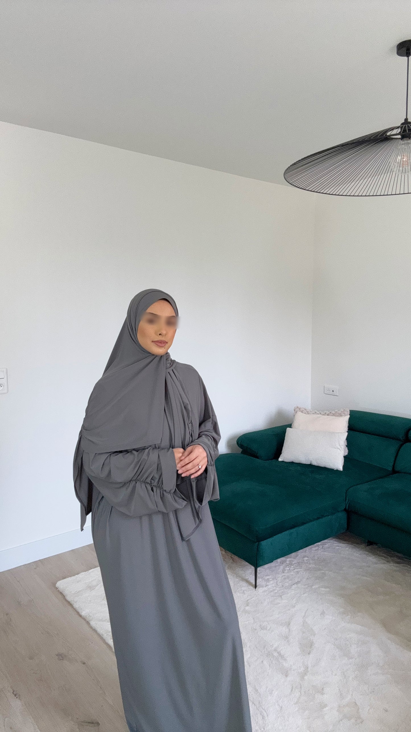 Abaya & Voile Frisés Gris